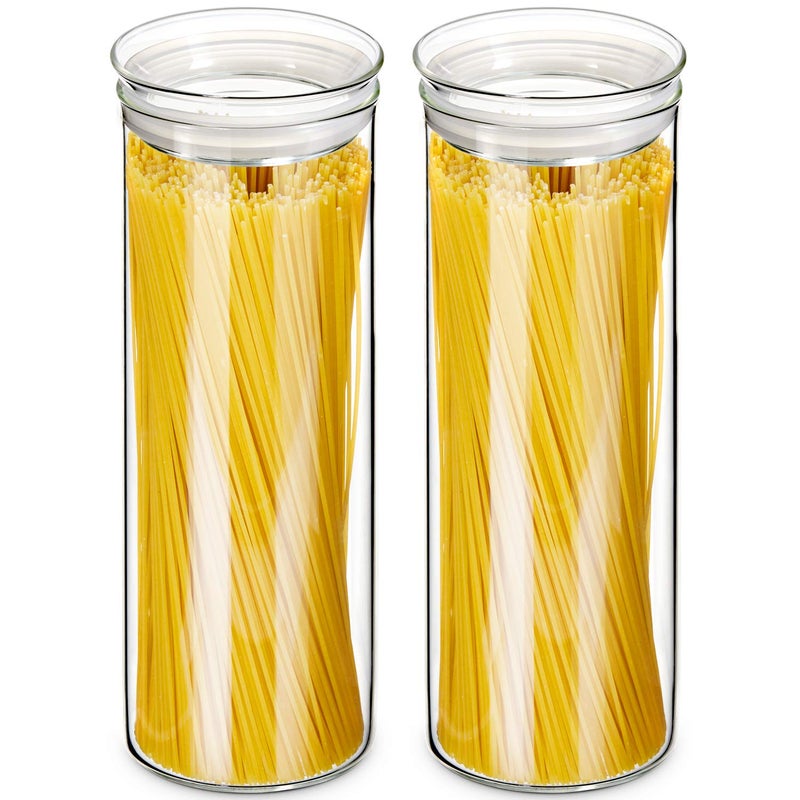 ZENS Glass Spaghetti Pasta Storage Container with Lids Set of 2, 65oz Tall Clear Airtight Food Storage Jar Canisters for Kitchen Pantry Noodles Flour Cereal Coffee Beans - Image 1